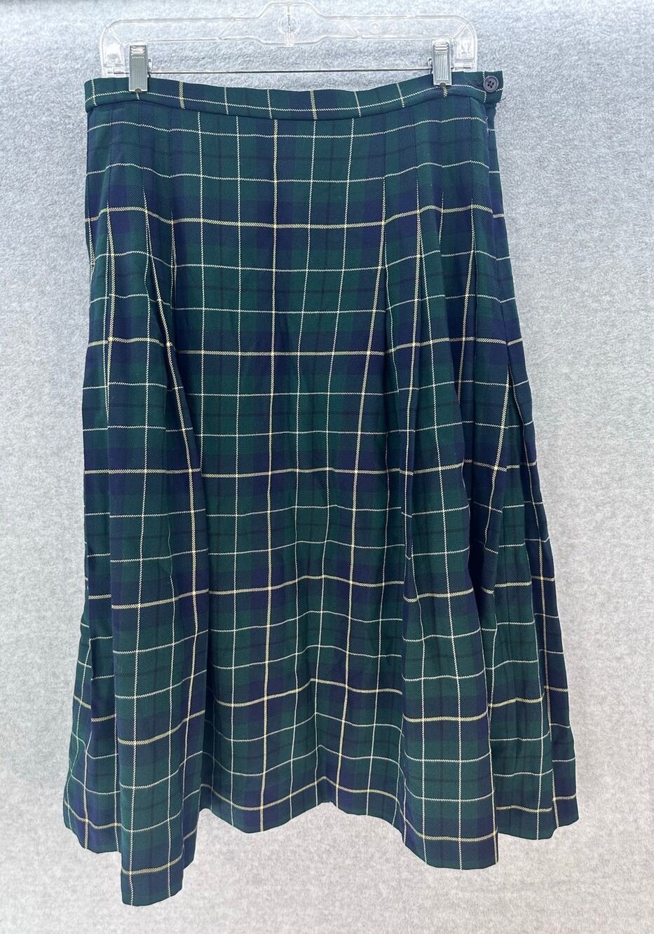 VTG Pendleton Women's 14P Wool Pleated A Line Skirt Green Blue Plaid Soft Tartan